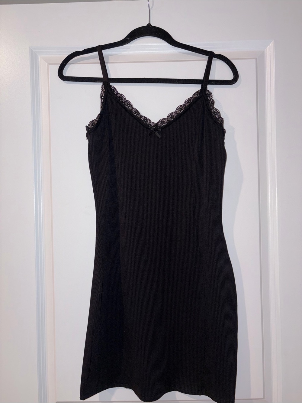 H&M Black Lace-Trim Mini Slip Dress